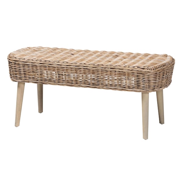 Bali & Pari Raisa Modern Bohemian Natural Kubu Rattan and Grey Acacia Wood Accent Bench 243-13544-ZORO - main